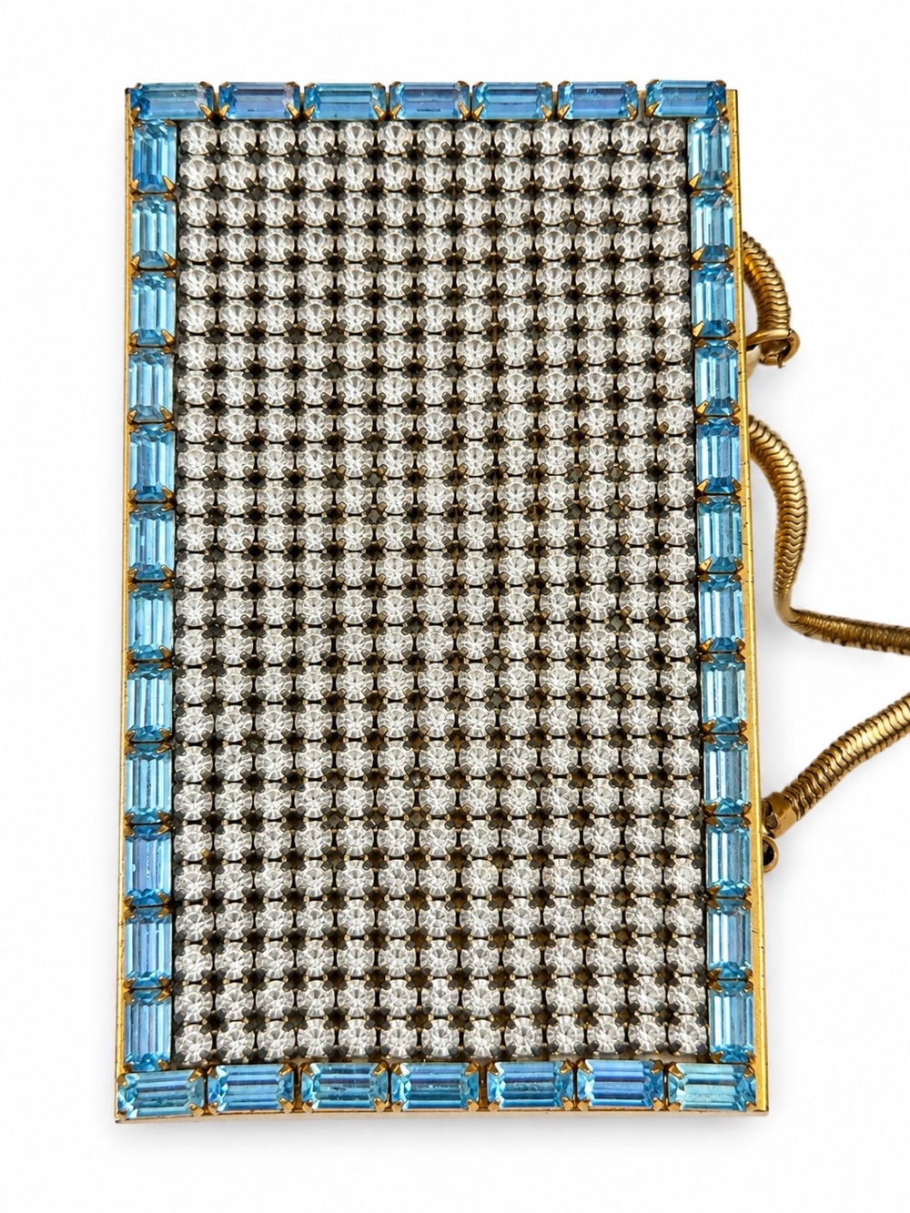 Vintage 1950 Rhinestone Minaudière Vanity Cigarette Case Purse BlueCrystal w/Box